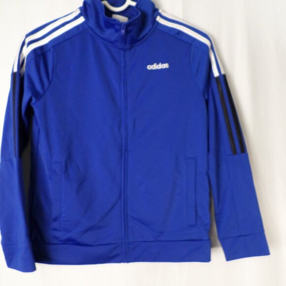 Adidas Royal Blue White Black Stripe Zip Front Tricot Boys Active Warm Up Med - Picture 2 of 13